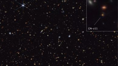 The galaxy GN-z11 is not just special for its age and the distance at which exists, but it is also especially bright. (NASA, ESA)