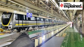 The prototype of CBTC-enabled, driverless six-coach train at Hebbagodi metro depot near Electronic City in Bengaluru.