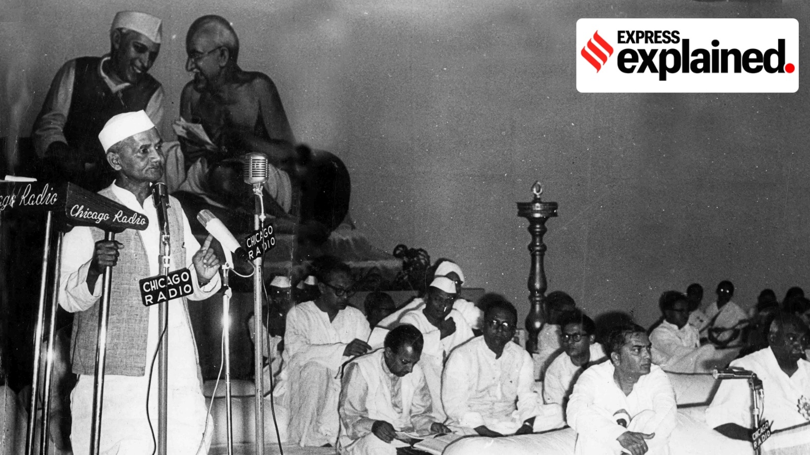 Former Prime Minister Lal Bahadur Shastri, who coined the slogan "Jai jawan, jai kisan", addressing an AICC meeting in November 1964. (Express archive photo)