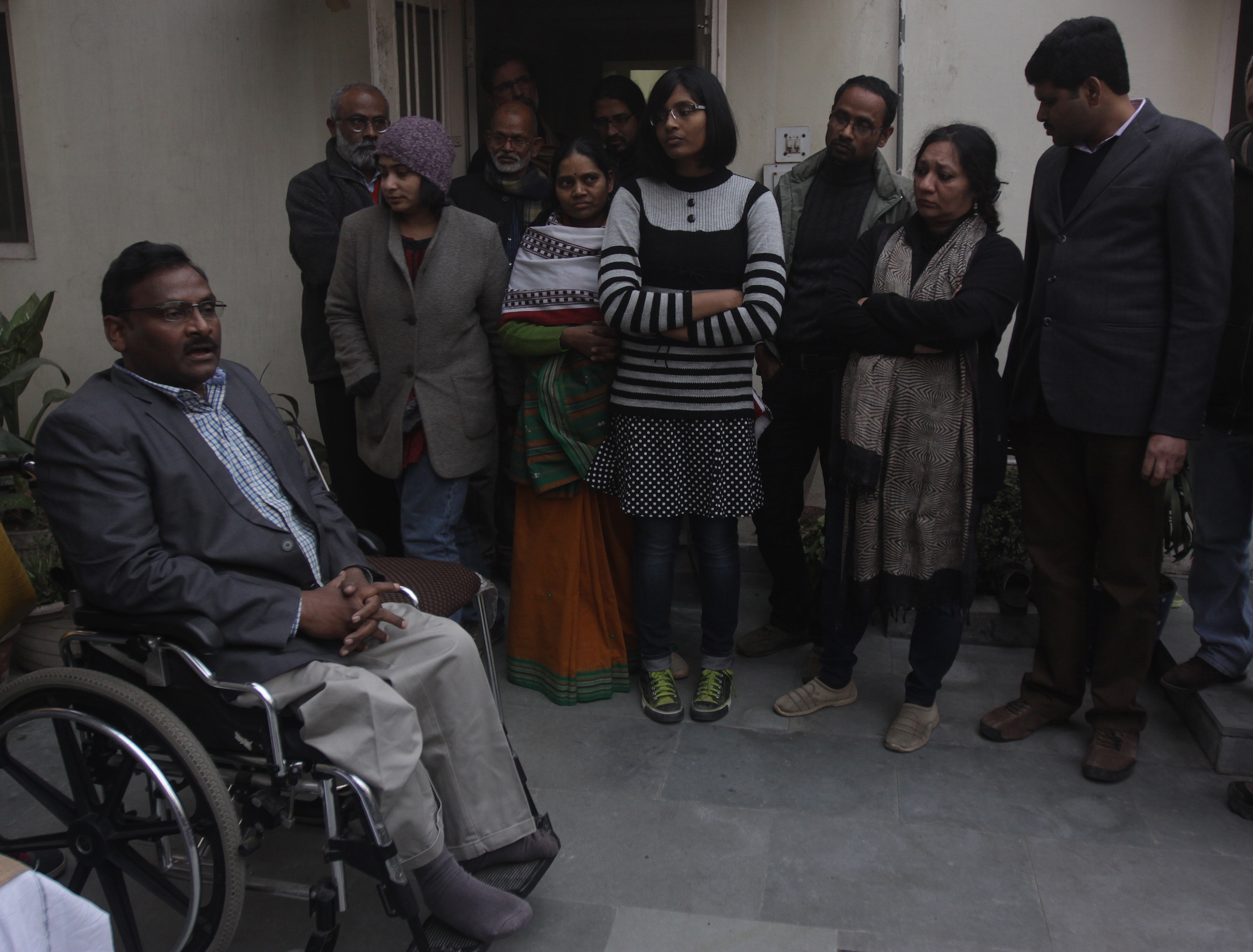 After the police raid at the residence of Delhi University professor GN Saibaba in New Delhi. (Express Photo By Amit Mehra) 