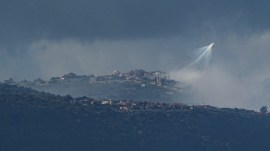 The Israeli army uses white phosphorus to create a smoke screen in Lebanon, as seen from Israel’s border with Lebanon in northern Israel