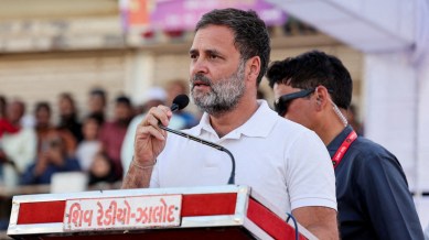 FILE PHOTO: Rahul Gandhi, a senior leader of India's main opposition Congress party, during his 66-day long "Bharat Jodo Nyay Yatra", in Jhalod town