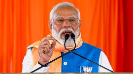The notice said that displaying PM Modi’s images along with that of Maharashtra’s two deputy chief ministers, would violate the Model Code of Conduct (MCC) as the prime minister is a star campaigner of the ruling BJP. (PTI Photo)