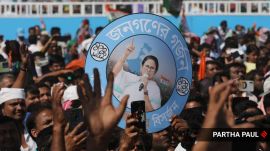 TMC supporters at a mega rally at Brigade Parade Ground in Kolkata.