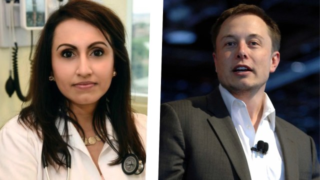 This combination photo shows Dr. Kulvinder Kaur Gill and Elon Musk.