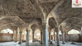 Chausath Khamba, Story of Chausath Khamba, where is Chausath Khamba, Nizamuddin dargah, Chausath Khamba architectural design, Shahjahan’s Diwan-i-Aam, 64 pillars, Mirza Aziz Koka tomb, Mughal Emperor Akbar, Aga Khan Trust for Culture, delhi architecture, indian express news/