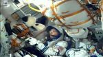 In this photo taken from video released by Roscosmos space corporation, NASA astronaut Tracy Dyson sits in the Soyuz MS-25 space ship prior to cancellation of the launch at the Russian leased Baikonur cosmodrome, Kazakhstan.