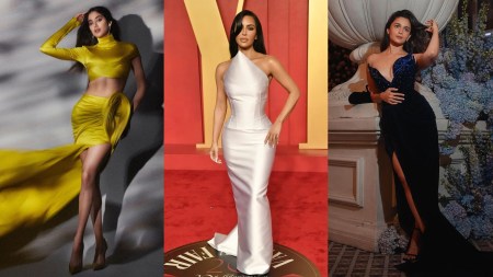 Sculptural silhouettes fashion, Red carpet fashion trends 2024, Hollywood and Bollywood fashion, Structured dresses, Geometric fashion, Architectural fashion details, Oscars 2024 fashion
