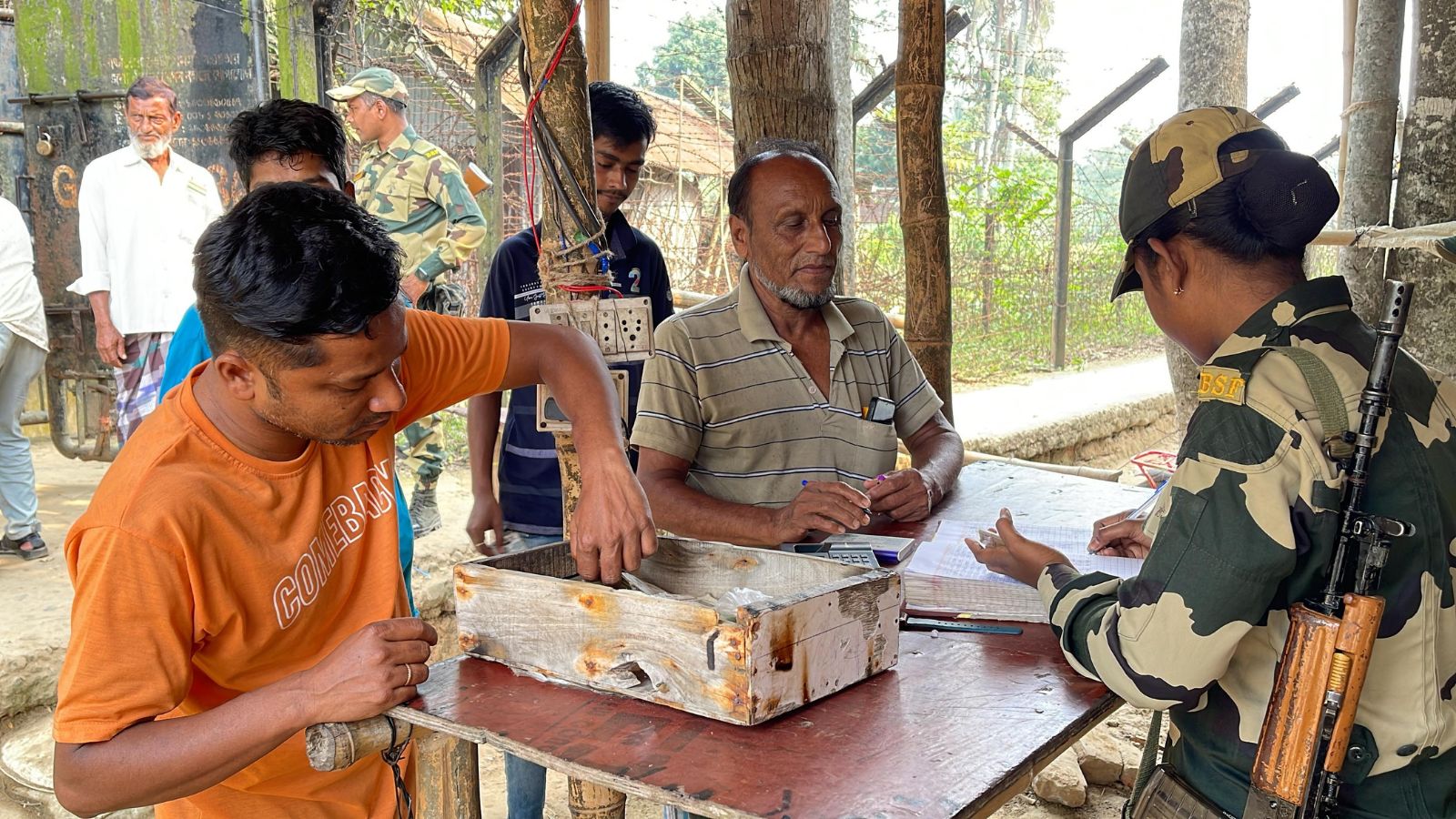 Villagers registering themselves with the BSF. (Express photo)