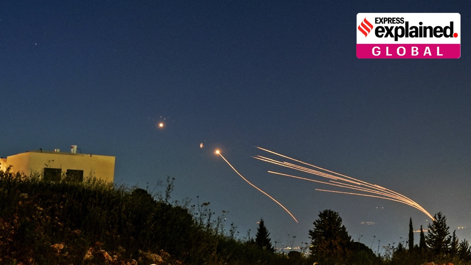 Israel's Iron Dome anti-missile system intercepts rockets launched from Lebanon towards Israel over the Israeli Lebanese border, as seen from northern Israel, April 12, 2024.