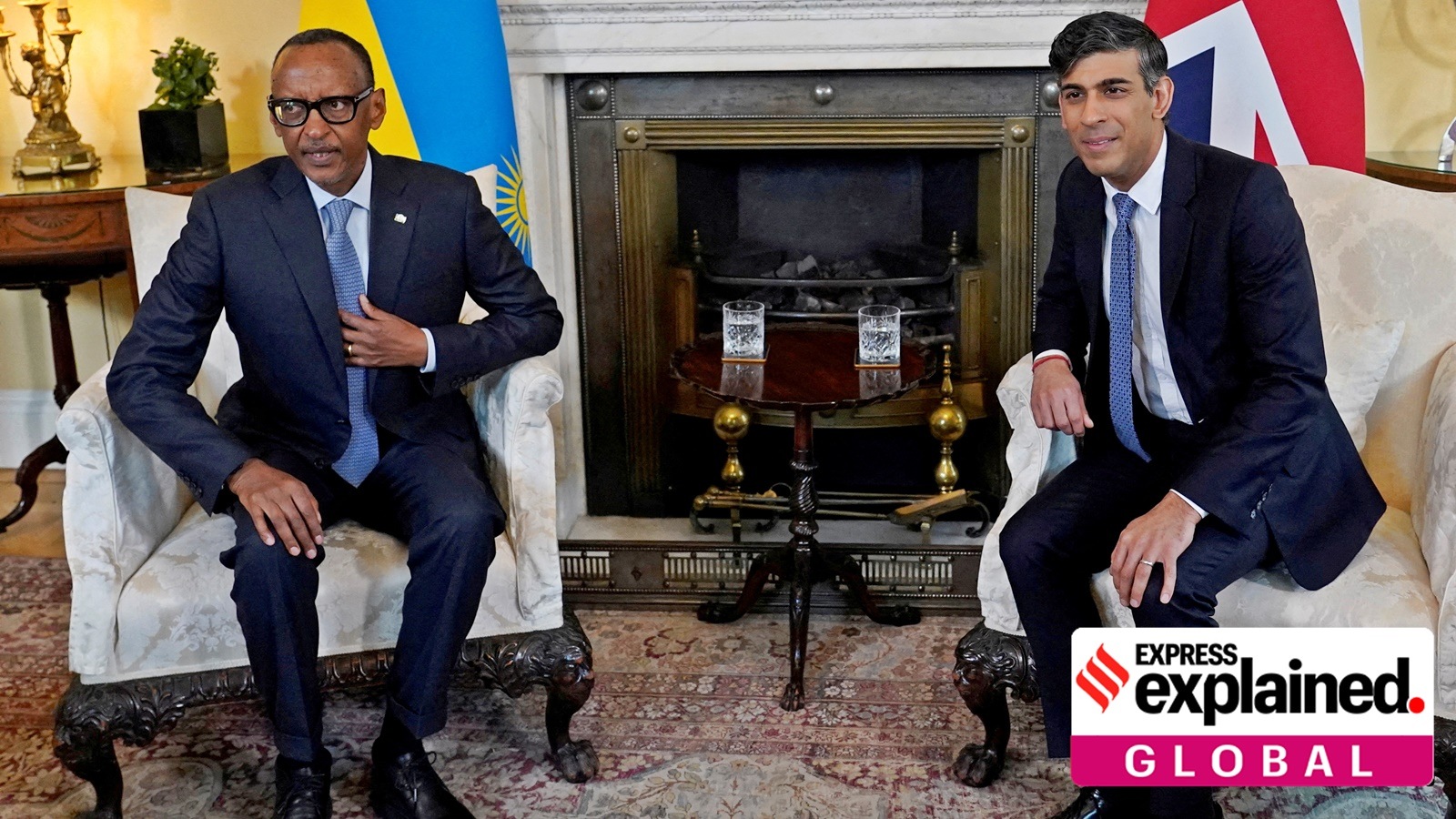 Britain's Prime Minister Rishi Sunak (right) and the President of Rwanda Paul Kagame inside 10, Downing Street in London, Britain April 9, 2024.