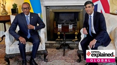 Britain's Prime Minister Rishi Sunak (right) and the President of Rwanda Paul Kagame inside 10, Downing Street in London, Britain April 9, 2024.