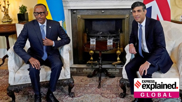 Britain's Prime Minister Rishi Sunak (right) and the President of Rwanda Paul Kagame inside 10, Downing Street in London, Britain April 9, 2024.