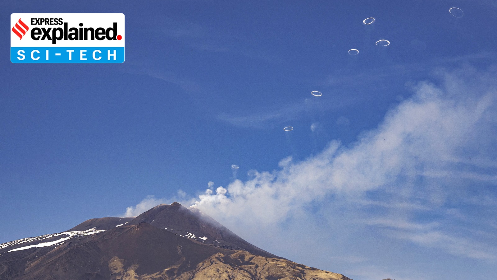 Volcanic vortex rings emerge from a new pit crater on the north side of the southeast crater of the Etna Volcano in Sicily, Italy, Friday, April 5, 2024.