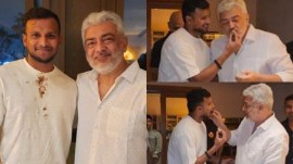 Ajith Kumar and Indian cricketer T Natarajan spotted together (Image: Ramesh Bala/X)