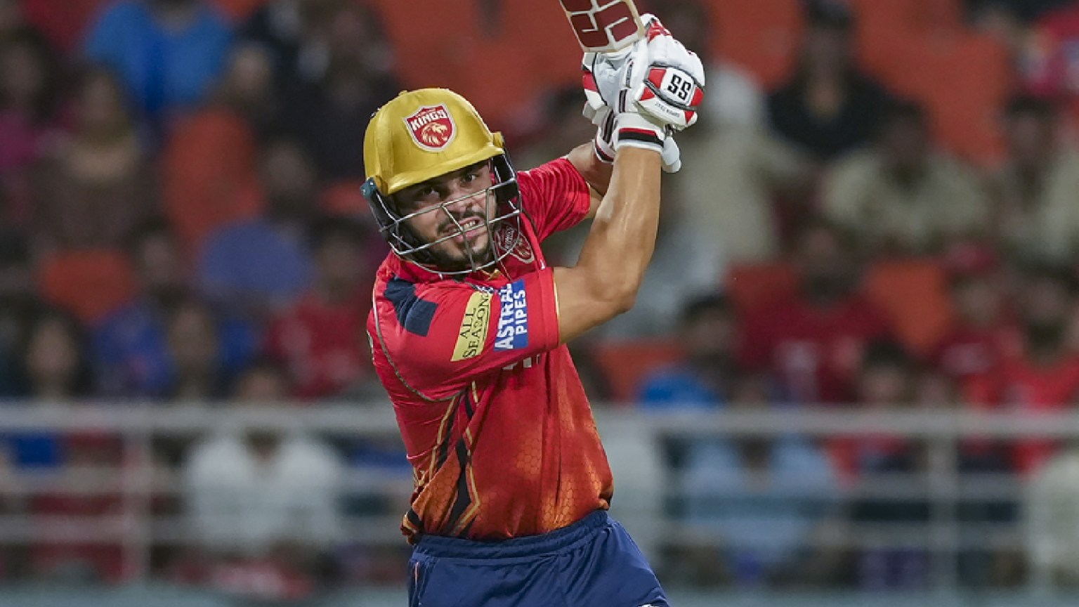 Punjab Kings batter Ashutosh Sharma plays a shot during the Indian Premier League (IPL) 2024 cricket match between Punjab Kings (PBKS) and Mumbai Indians (MI) at Maharaja Yadavindra Singh International Cricket Stadium, Mullanpur, in Mohali, Thursday, April 18, 2024. (PTI Photo)