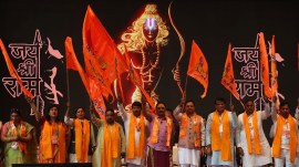 delhi BJP poll event, Nafrat ki dukaan, Hindu Nav Varsh celebrations, Hindu New Year, Narendra Modi govt, Aam Aadmi Party, Ram ke naam, AAP ka Ram Rajya, Hindu voters, Lok Sabha elections 2024, ndian express news