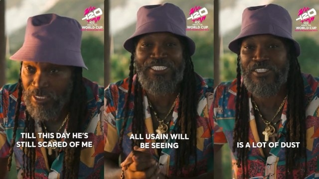 West Indian batting legend Chris Gayle challenged Jamaican spring king Usain Bolt to a race. (PHOTOS: Screengrabs via ICC)