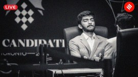 Candidates 2024 Live: Gukesh and Vidit Gujrathi are facing off in Round 8 of the Candidates chess tournament. (FIDE/Michal Walusza)