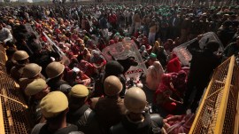 farmers protest, Gautam Buddha Nagar protest, farmer demand higher compensation, political leaders speech, Lok Sabha election 2024, BJP, indian express news