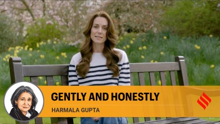 This grab taken from a video released by the BBC Studios on Friday March 22, 2024, shows Britain's Kate, the Princess of Wales recording her message announcing that following her abdominal surgery in January "tests after the operation found cancer had been present." (AP)