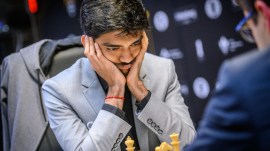Gukesh is the second youngest player ever to compete at the Candidates chess tournament. But despite the inexperience, he's on top of the standings with 3.5 points after five rounds. (PHOTO: FIDE/ Michal Walusza)