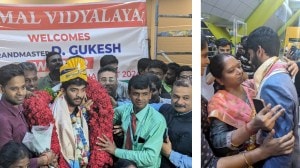 Gukesh was given a grand welcome at Chennai airport with 80 school kids, a posse of cameramen and his mother at Chennai airport early on Thursday. (PHOTO: Venkata Krishna B)