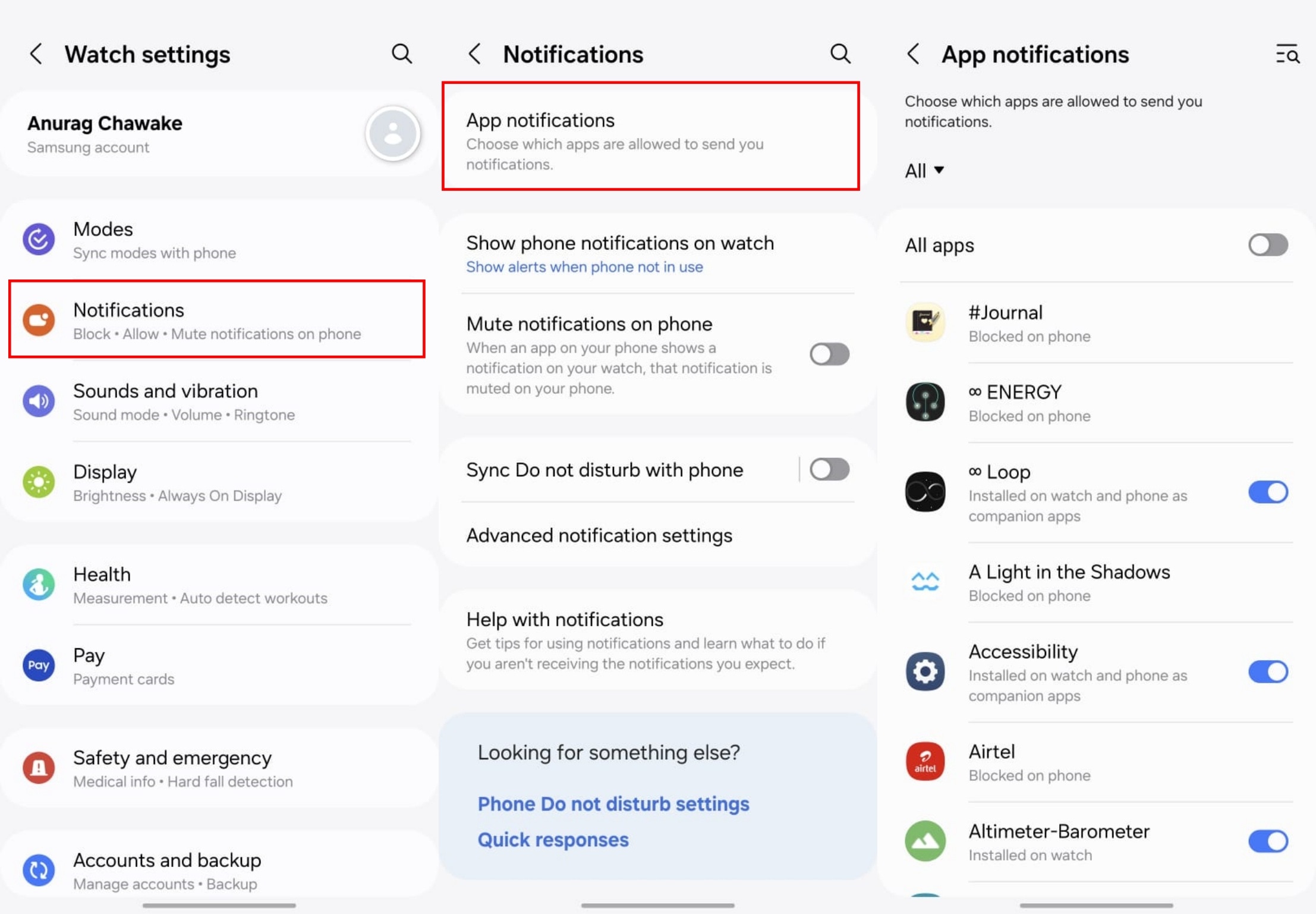 Galaxy Watch Notification control