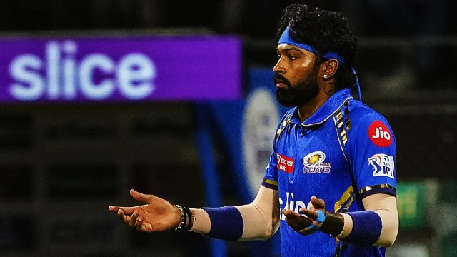 Mumbai Indians captain Hardik Pandya during the Indian Premier League (IPL) cricket match between Chennai Super Kings and Mumbai Indians, at Wankhede Stadium in Mumbai, Sunday, April 14, 2024. (PTI Photo)