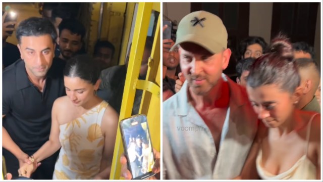 Ranbir Kapoor and Hrithik Roshan shielded their partners, Alia Bhatt and Saba Azad, from the crowd