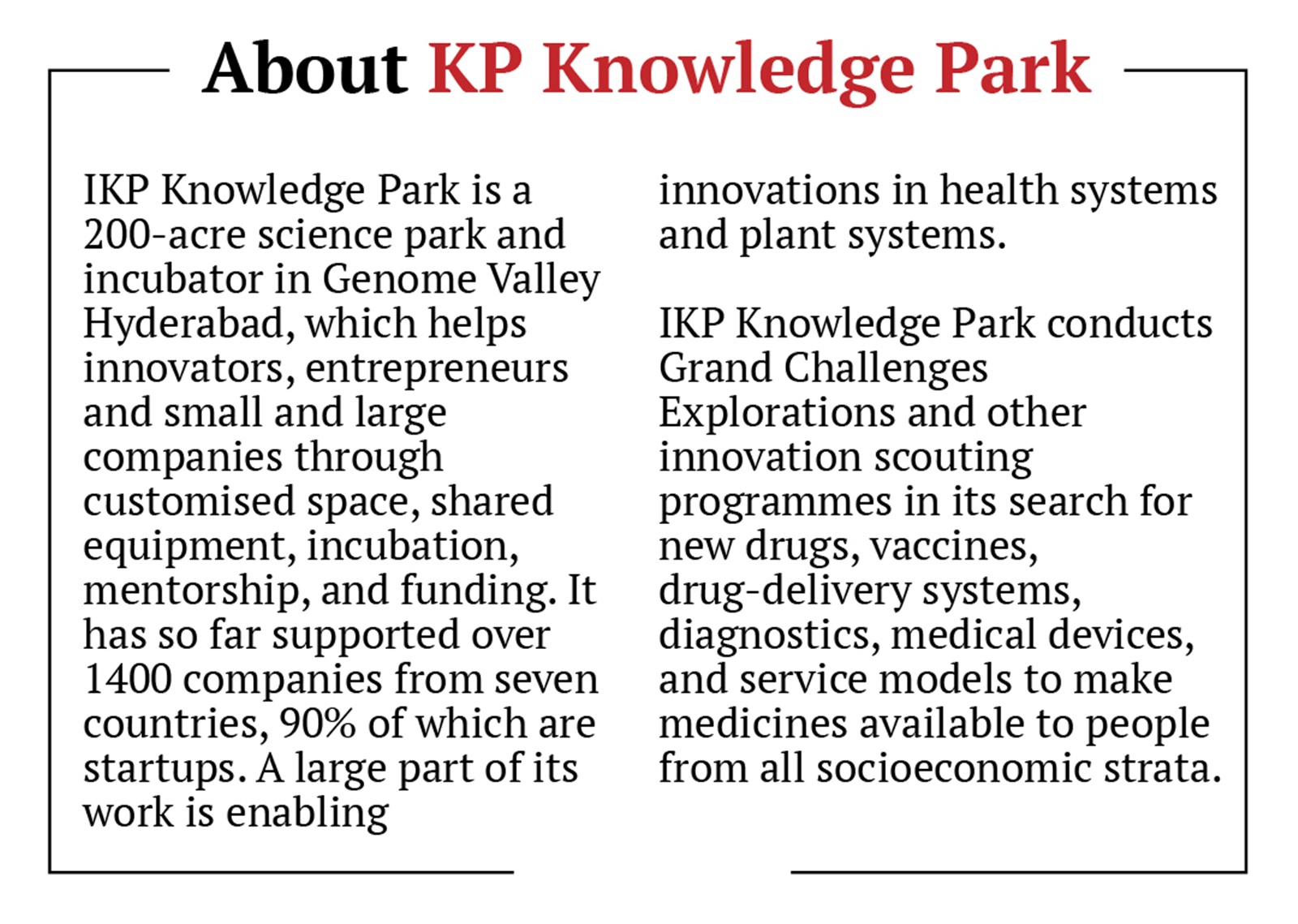 Hyderabad IKP Knowledge Park CEO
