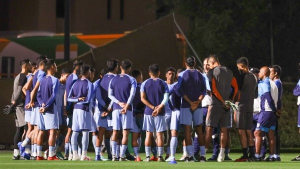 Indian football team players ahead of their trip to Saudi Arabia to play Afghanistan in World Cup Qualifiers. (PHOTO: Indian Football via X)