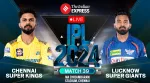 IPL 2024 Live Score: Get Chennai Super Kings (CSK) vs Lucknow Super Giants (LSG) Live Score Updates from MA Chidambaram Stadium