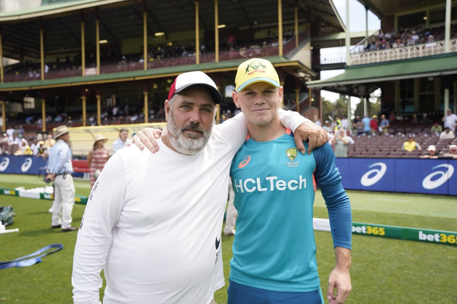 Jake Fraser-McGurk with his childhood coach Shanon Young at SCG.