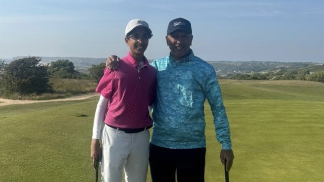 Jeev Milkha Singh with son Harjai Milkha Singh during the Europe Tour