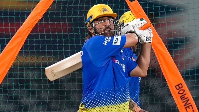 LSG vs CSK IPL 2024: Chennai Super Kings' M S Dhoni bats during a practice session ahead of Indian Premier League (IPL) 2024 T20 cricket match against Lucknow Super Giants at Ekana Cricket Stadium , in Lucknow,