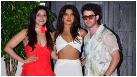 Priyanka Chopra and Nick Jonas attended Mannara Chopra's birthday bash in Mumbai on March 29.