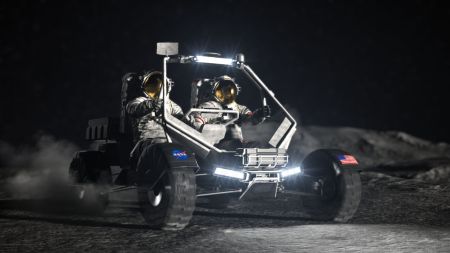 An artist's concept of a lunar terrain vehicle. the successor to the "Moon Buggy." (NASA)