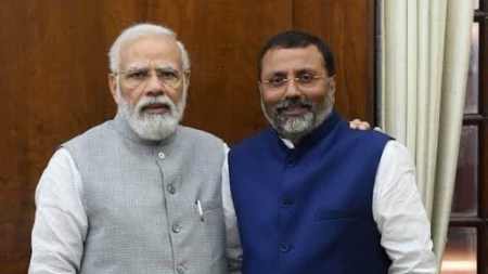 Nishikant Dubey (Right) with PM Modi (Left) (Credits_ X_@nishikant_dubey)