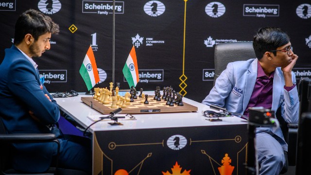 Chess Candidates Tournament 2024: Praggnanandhaa defeated Vidit Gujrathi in the third round in Toronto. (FIDE/ Michal Walusza)