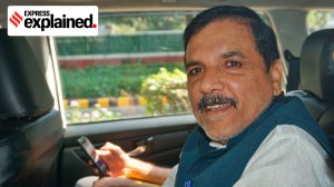 In this Friday, Oct. 13, 2023, file photo, AAP MP Sanjay Singh being taken to the Rouse Avenue Court by the Enforcement Directorate (ED) officials in connection with the Delhi excise policy case, in New Delhi.