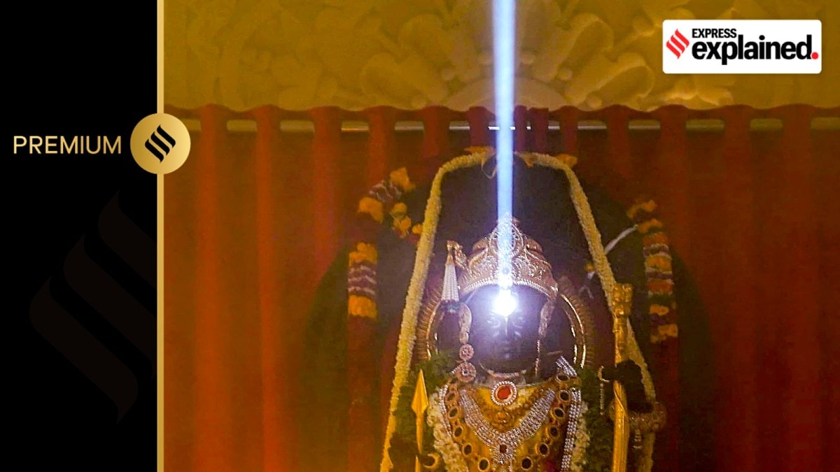 Ritual of 'Surya Tilak' being performed on the idol of 'Ram Lalla' on the occasion of 'Ram Navami', at the Ram Temple in Ayodhya, Wednesday, April 17, 2024.