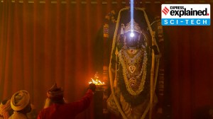 Ram Lalla's forehead being lit up on Ram Navami, at the Ram Temple in Ayodhya.