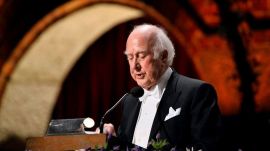 Nobel physics laureate Peter Higgs addresses the traditional Nobel gala banquet at the Stockholm City Hall, December 10, 2013. REUTERS/Henrik Montgomery/TT News Agency