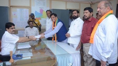 Piyush Goyal, Piyush Goyal nomination, Mumbai North Lok Sabha seat, Lok Sabha elections 2024, Maharashtra politics, Goyal Borivali Ganpati temple visit, Om Birla, Eknath Shinde, Ramdas Athawale, Ashish Shelar, indian express news /