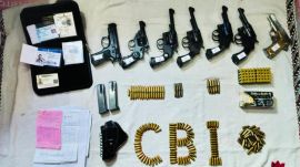 During the raid, the CBI also seized 120 nine mm bullets, 50 .45 calibre cartridges, 120 nine mm calibre cartridges, 50 .380 cartridges and eight .32 cartridges.