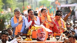 Smriti Irani and Prahlad Patel with VD Sharma