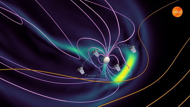 A computer simulation performed at CESSI, IISER Kolkata, representing a disturbed space environment near Earth, in which the Starlink satellites were launched in February 2022. Credit: CESSI