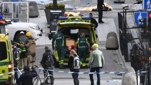 Police work at a knife attack site in Vetlanda, Sweden March 3, 2021, Syrian