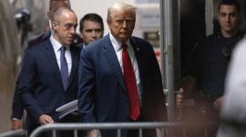 Former President Donald Trump returns from a break at Manhattan criminal court in New York,